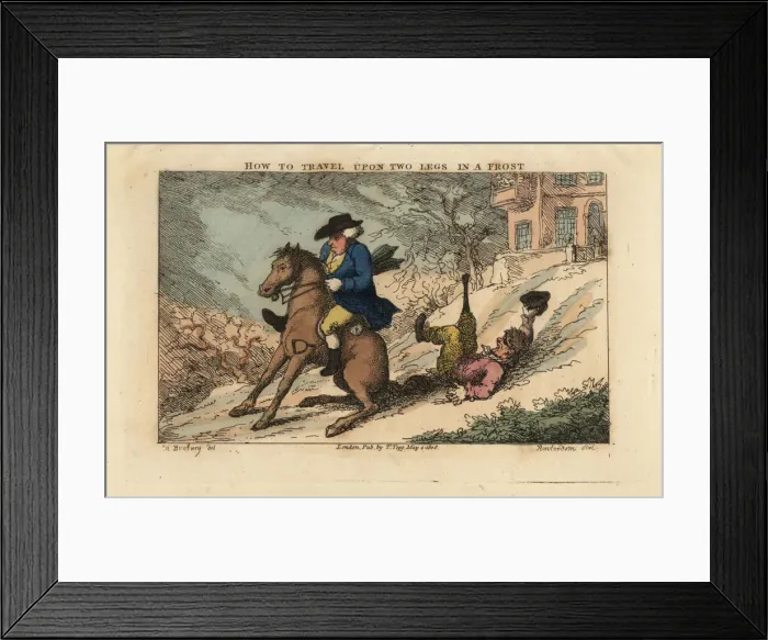 Framed Print : Regency man riding a horse sliding down a hill Framed Print : Regency man riding a horse sliding down a hill