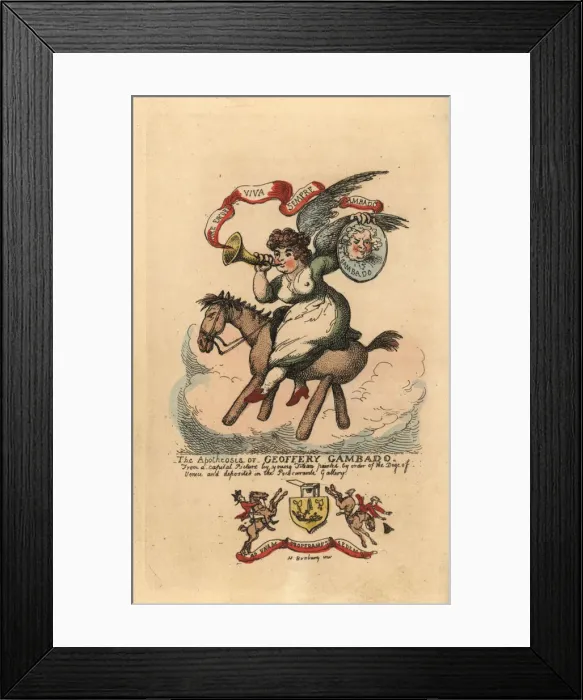 Framed Print : Allegorical illustration of a winged woman riding