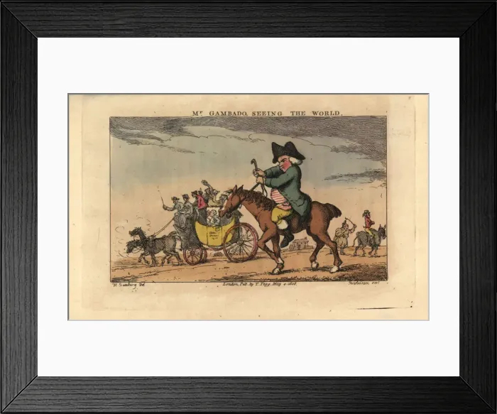 Framed Print : Henry Bunbury as Geoffrey Gambado riding a horse