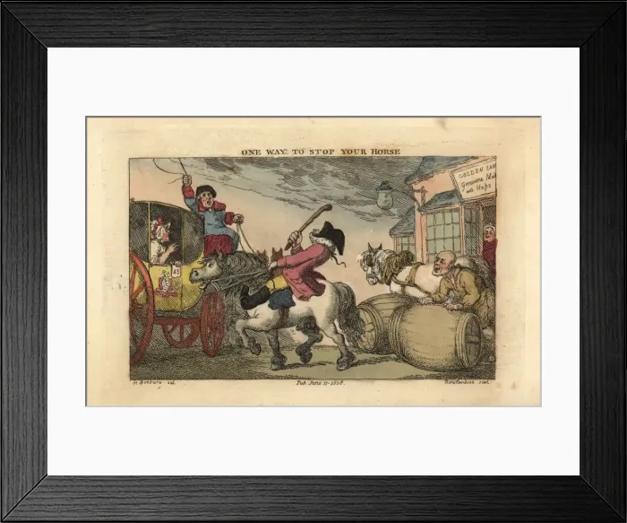 Framed Print : Regency horse rider about to crash into a stage coach Framed Print : Regency horse rider about to crash into a stage coach
