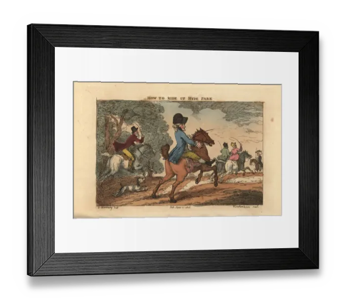 Framed Print : Regency gentlemen riding horses using whips Framed Print : Regency gentlemen riding horses using whips
