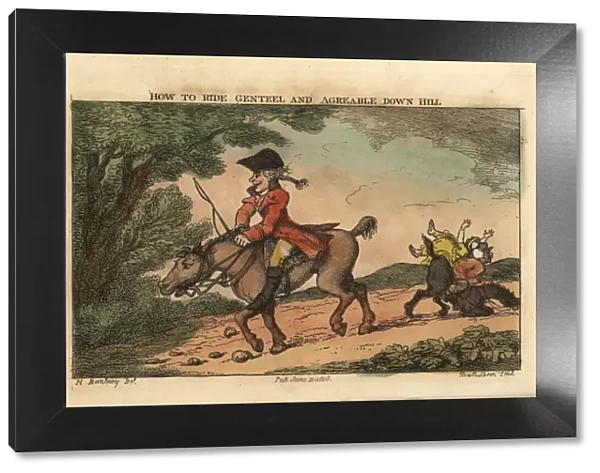 Regency gentleman riding a horse down hill