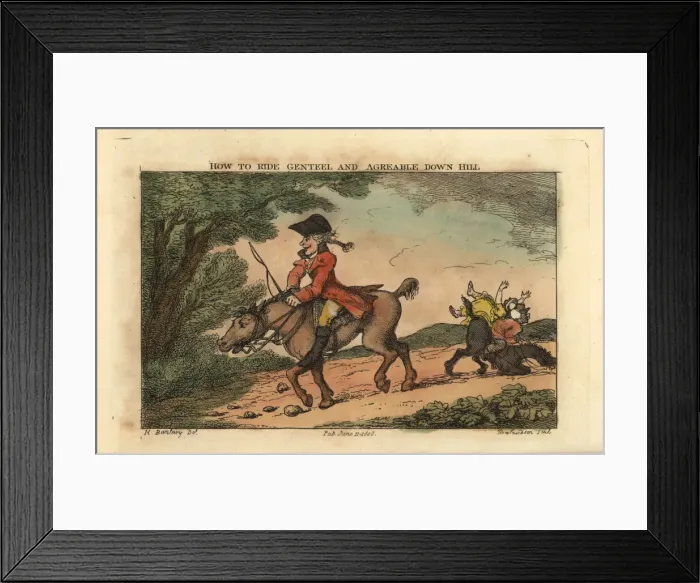 Framed Print : Regency gentleman riding a horse down hill Framed Print : Regency gentleman riding a horse down hill