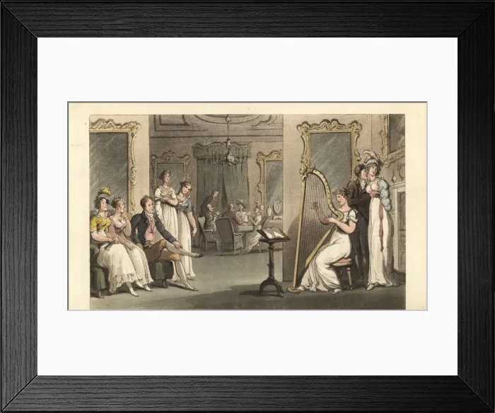 Framed Print : English gentleman and ladies listening to a harpist Framed Print : English gentleman and ladies listening to a harpist