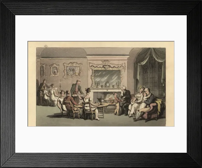 Framed Print : English gentleman, wife and children relaxing in the parlour
