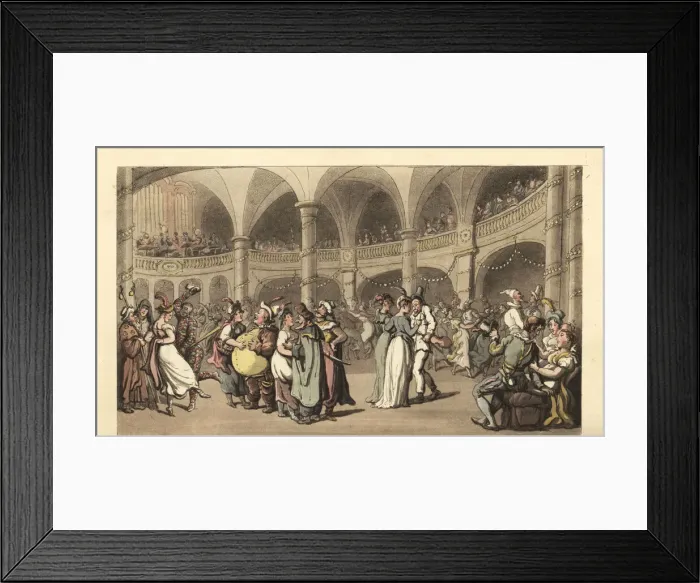 Framed Print : Revellers in costume at a masked ball in a large theater Framed Print : Revellers in costume at a masked ball in a large theater