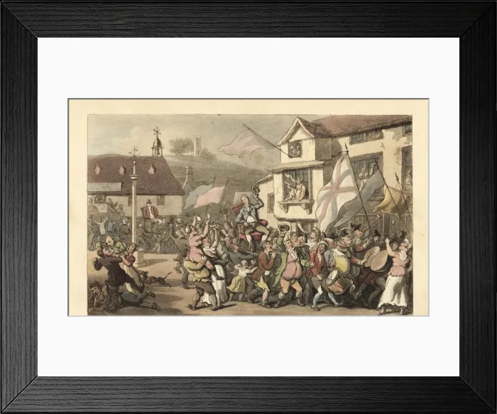 Framed Print : English gentleman carried in a sedan chair for an election