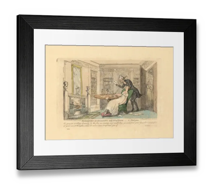Framed Print : Woman sleeping at a desk while a man reads her secret Framed Print : Woman sleeping at a desk while a man reads her secret