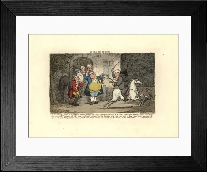 Framed Print : Tipsy man riding a horse facing the tail Framed Print : Tipsy man riding a horse facing the tail