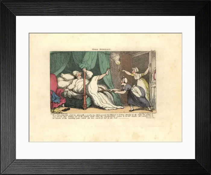 Framed Print : Chambermaid pulling on a sleeping guests wooden leg Framed Print : Chambermaid pulling on a sleeping guests wooden leg