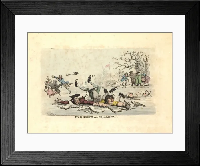 Framed Print : Men and women skating on thin ice and falling into Framed Print : Men and women skating on thin ice and falling into