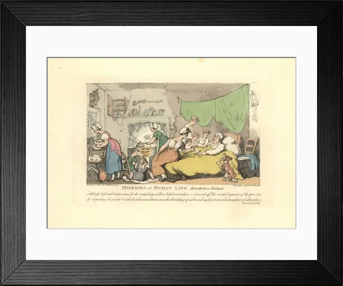 Framed Print : Man in his sick bed surrounded by doting wife, children Framed Print : Man in his sick bed surrounded by doting wife, children