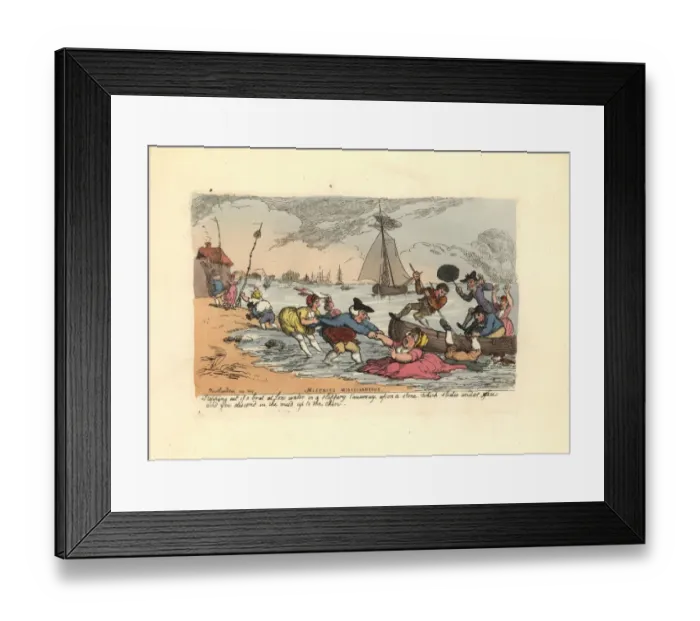 Framed Print : Passengers slipping and falling into the river mud Framed Print : Passengers slipping and falling into the river mud