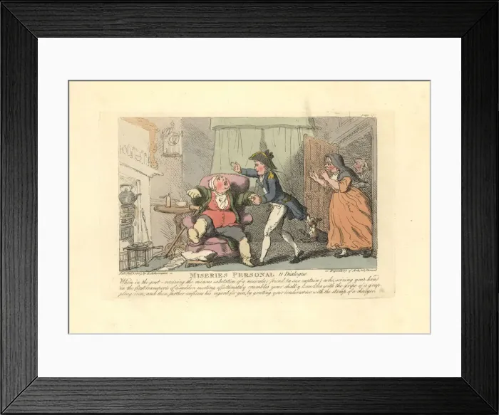 Framed Print : Man suffering from gout greeted painfully by a sailor Framed Print : Man suffering from gout greeted painfully by a sailor