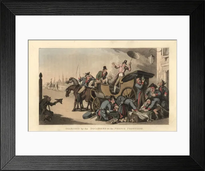 Framed Print : Customs inspectors opening luggage at the border Framed Print : Customs inspectors opening luggage at the border