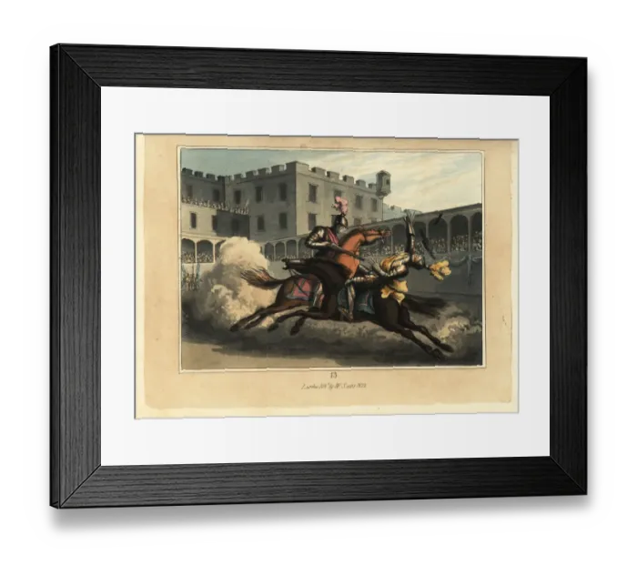 Framed Print : Medieval knight defeating another knight at a joust Framed Print : Medieval knight defeating another knight at a joust