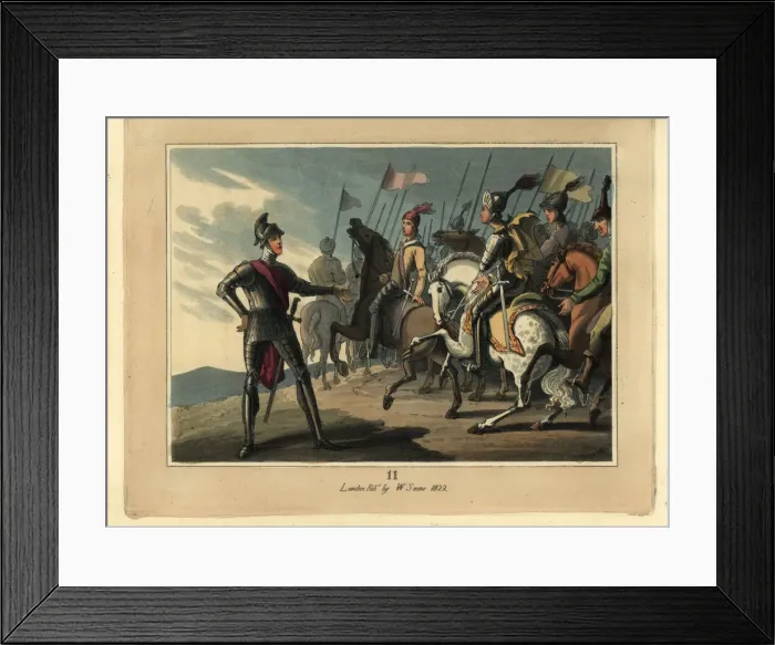 Framed Print : Medieval knight in armour with troop of mounted knights Framed Print : Medieval knight in armour with troop of mounted knights