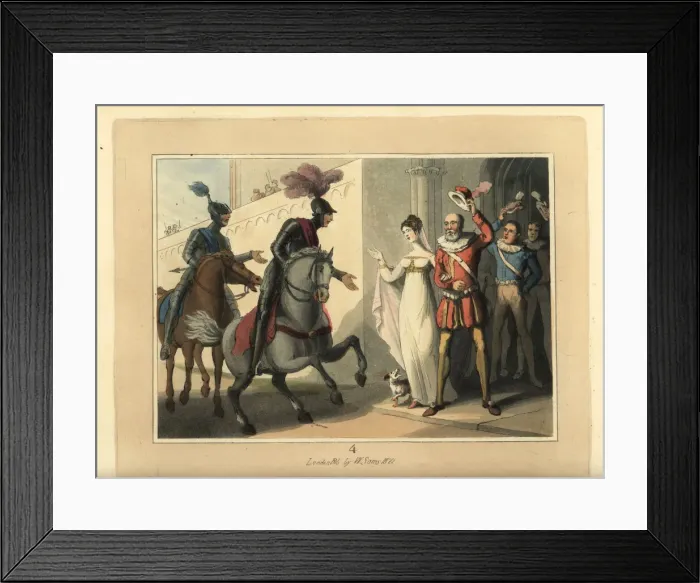 Framed Print : Two knights in armour leave a castle to head to a tournament Framed Print : Two knights in armour leave a castle to head to a tournament
