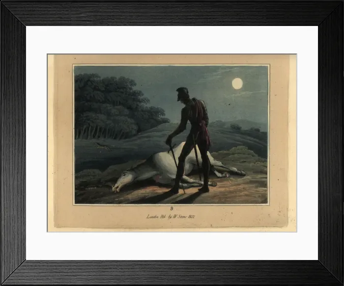 Framed Print : Medieval knight in armour standing over his slain horse Framed Print : Medieval knight in armour standing over his slain horse