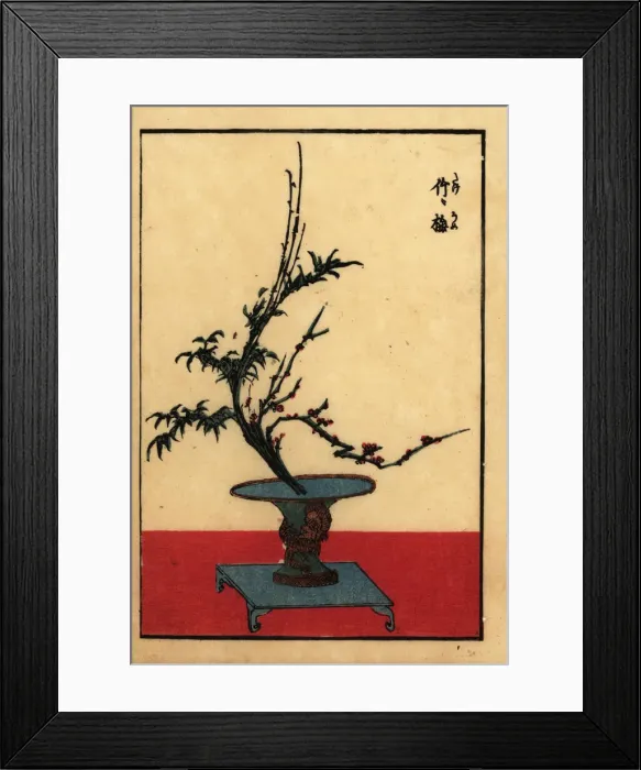 Framed Print : Japanese flower arrangement with bamboo and plum Framed Print : Japanese flower arrangement with bamboo and plum
