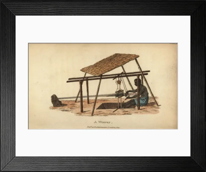 Framed Print : Man weaving cotton on a loom, Senegambia, 18th century Framed Print : Man weaving cotton on a loom, Senegambia, 18th century