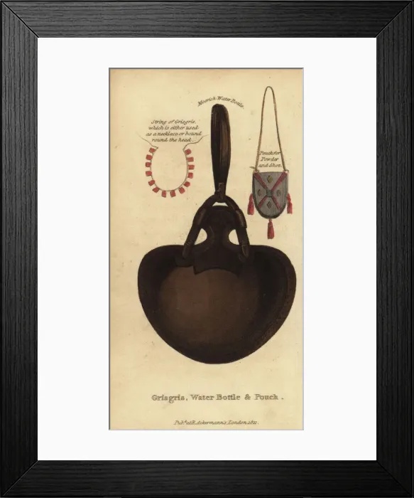 Framed Print : Moorish grisgris, water bottle and pouch, Senegal Framed Print : Moorish grisgris, water bottle and pouch, Senegal