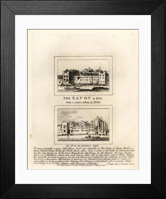 Framed Print : The Savoy Hospital in 1650 and in ruins in 1792 Framed Print : The Savoy Hospital in 1650 and in ruins in 1792