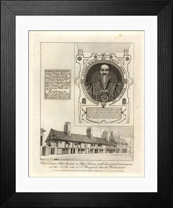 Framed Print : Cornelius Van Duns almshouses in Petty France Framed Print : Cornelius Van Duns almshouses in Petty France