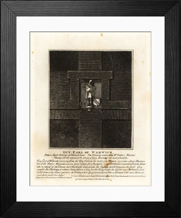 Framed Print : Guy, Earl of Warwick, from a basso-relievio in Warwick Lane Framed Print : Guy, Earl of Warwick, from a basso-relievio in Warwick Lane