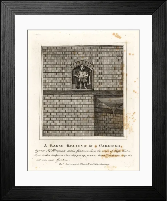 Framed Print : Bas-relief of a gardener on the wall of Mr. Holylands Framed Print : Bas-relief of a gardener on the wall of Mr. Holylands