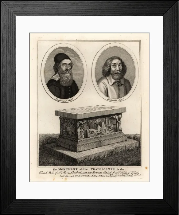 Framed Print : Portraits and grave monument of the Tradescants Framed Print : Portraits and grave monument of the Tradescants
