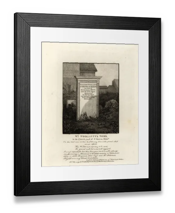Framed Print : Tomb of royal engraver William Woollett, died 1735 Framed Print : Tomb of royal engraver William Woollett, died 1735