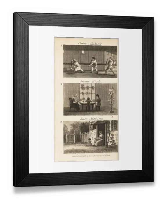 Framed Print : Trades in Regency England: cable making, straw work Framed Print : Trades in Regency England: cable making, straw work