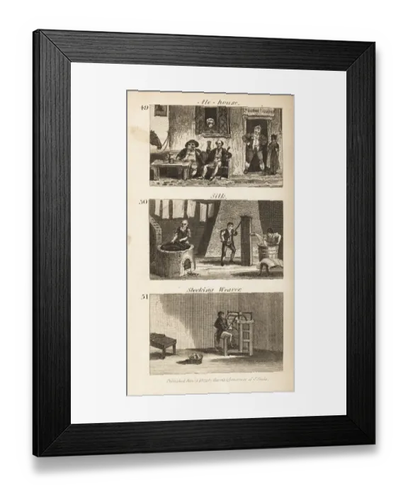 Framed Print : Trades in Regency England: Ale-house, silk mill Framed Print : Trades in Regency England: Ale-house, silk mill