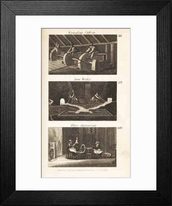 Framed Print : Trades in Regency England: Grinding cutlery, iron Framed Print : Trades in Regency England: Grinding cutlery, iron