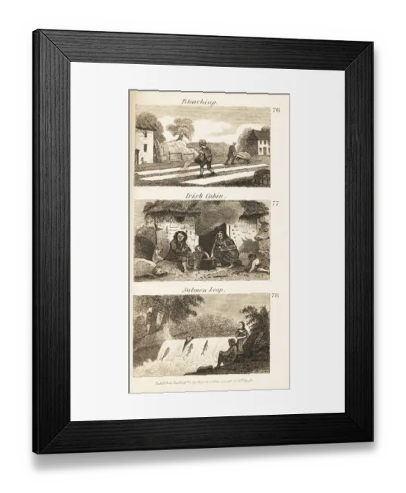 Framed Print : Trades in Regency Ireland: bleaching, Irish cabin Framed Print : Trades in Regency Ireland: bleaching, Irish cabin