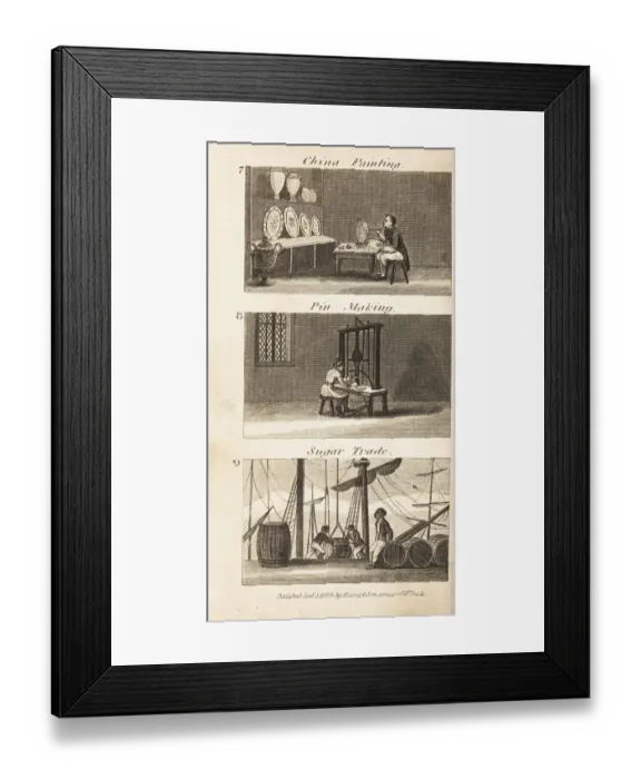Framed Print : Trades in Regency England: china painting, pin making Framed Print : Trades in Regency England: china painting, pin making