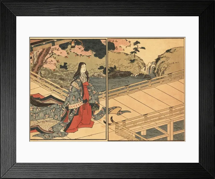 Framed Print : Woman of the nobility or courtier in silk kimono walking Framed Print : Woman of the nobility or courtier in silk kimono walking
