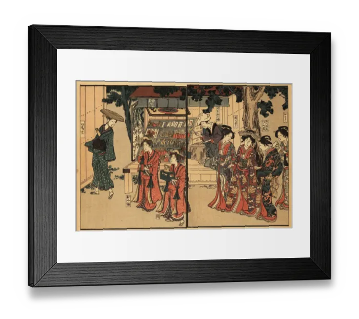 Framed Print : Aristocratic women parading past a ?shop, Tokyo Framed Print : Aristocratic women parading past a ?shop, Tokyo