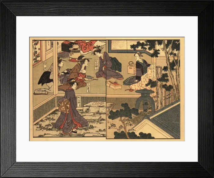 Framed Print : Wealthy townswomen at a house with courtyard, 18th century Framed Print : Wealthy townswomen at a house with courtyard, 18th century