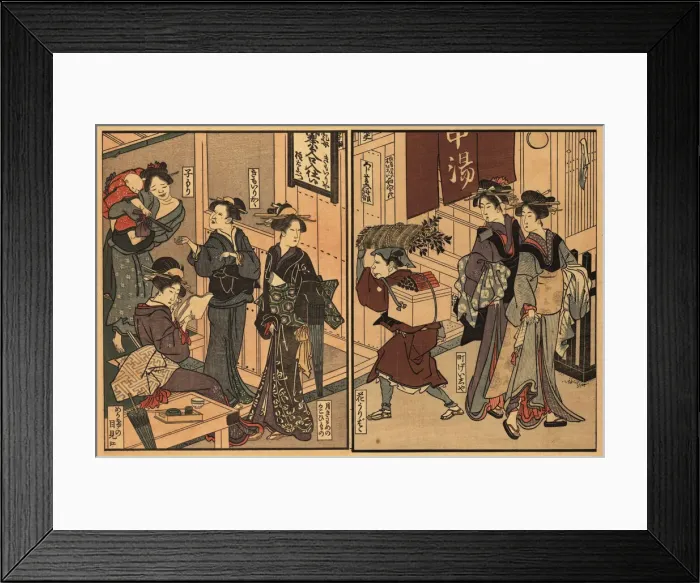 Framed Print : Young women and geisha on an Edo street, 18th century Framed Print : Young women and geisha on an Edo street, 18th century