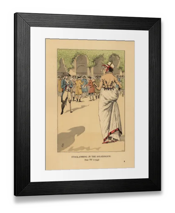 Framed Print : Fashionable woman with speculators or agioteurs, Paris Framed Print : Fashionable woman with speculators or agioteurs, Paris