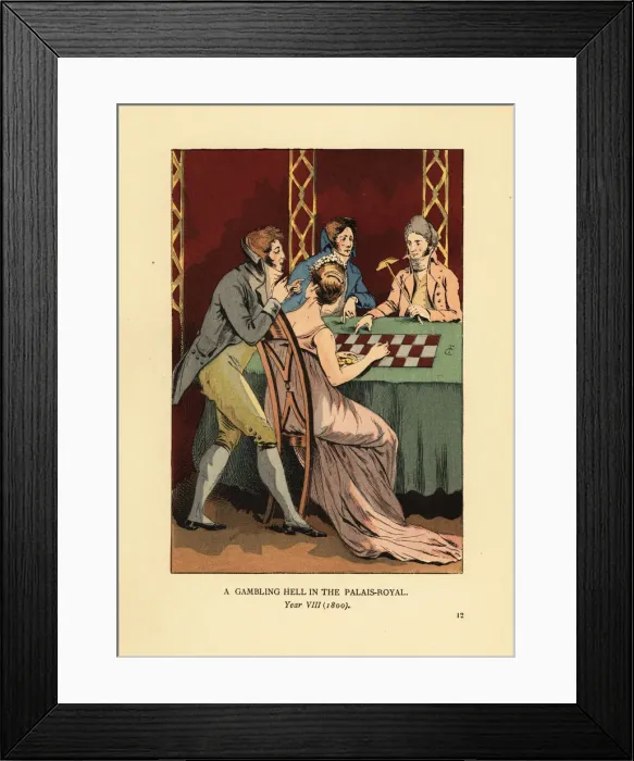 Framed Print : Fashionable Incroyables in a gambling den, 1800 Framed Print : Fashionable Incroyables in a gambling den, 1800
