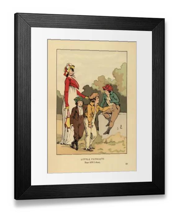 Framed Print : Boys in jackets and breeches with Merveilleuse, 1800 Framed Print : Boys in jackets and breeches with Merveilleuse, 1800