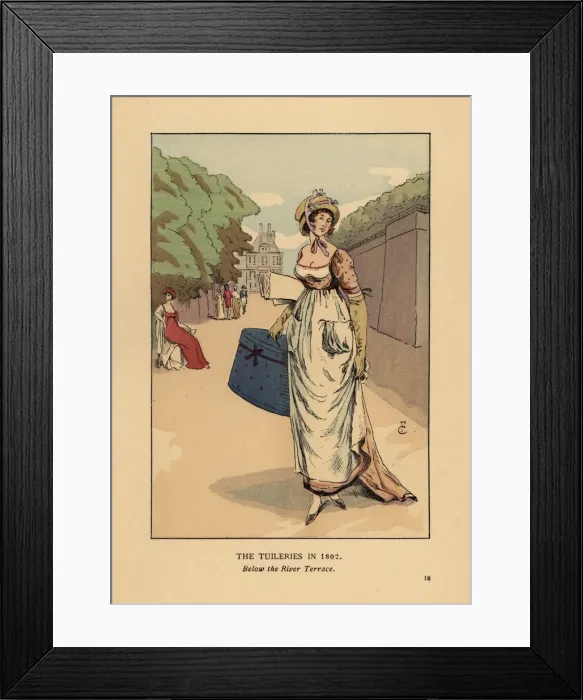 Framed Print : Dress maker strolling in the Tuileries, 1802 Framed Print : Dress maker strolling in the Tuileries, 1802
