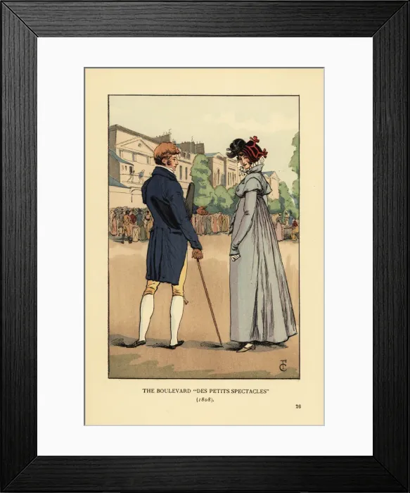 Framed Print : Fashionable couple slumming it on the Boulevard du Framed Print : Fashionable couple slumming it on the Boulevard du