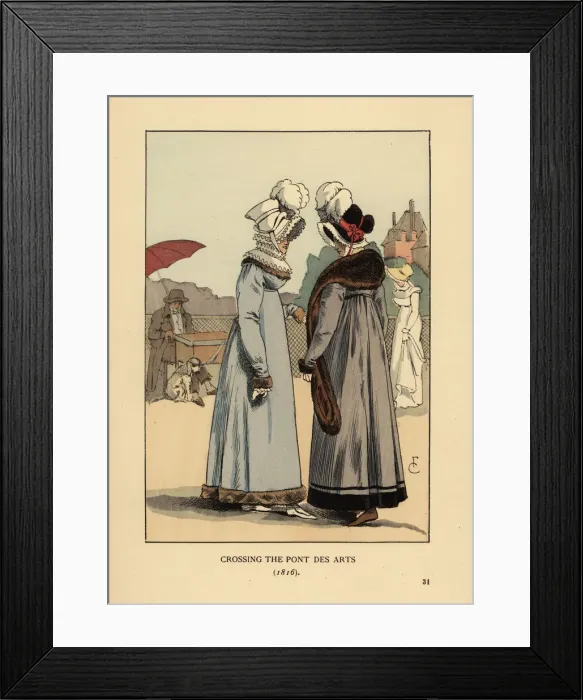 Framed Print : Fashionable women and organ grinder on the Pont Framed Print : Fashionable women and organ grinder on the Pont