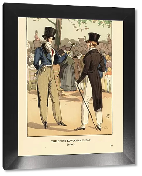 Fashionable gentlemen at Longchamp racetrack, 1820