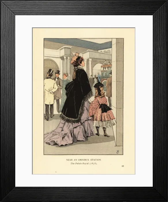 Framed Print : Woman and child near an omnibus station, Paris, 1875