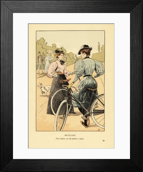 Framed Print : Fashionable women riding bicycles in a park, 1896 Framed Print : Fashionable women riding bicycles in a park, 1896